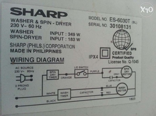 F/S. Sharp Washing machine with spinner 1500