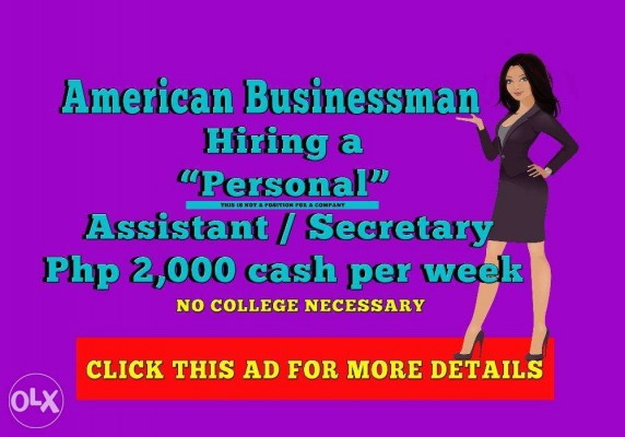 Job Hiring a Personal Assistant/Secretary P2,000 cash per week