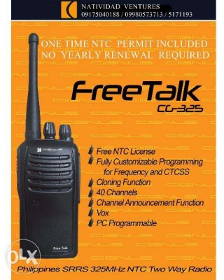 FreeTalk Two Way Radio / Walkie Talkie NTC License Free