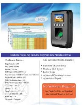 H25 Biometric Time Recorder Standalone Unit Bnew