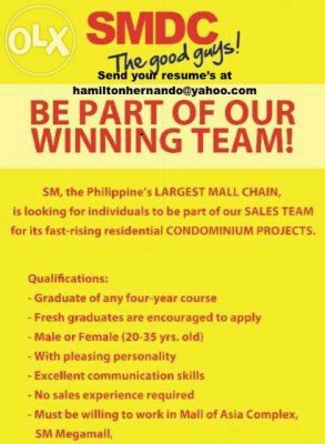 Hiring Real Estate Sales SMDC Property Specialist