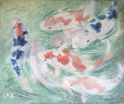 William Yu - Koi in Pond Painting